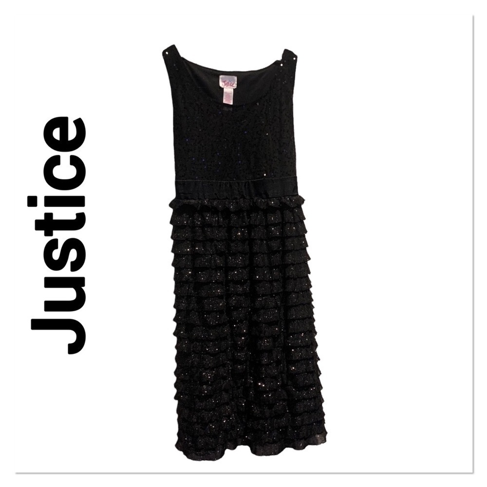 JUSTICE Black Ruffle Tiered Sleevess Fancy Dress size 10